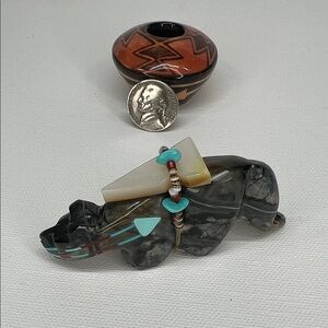 Picasso Stone Bear Figurine with Turquoise Accents